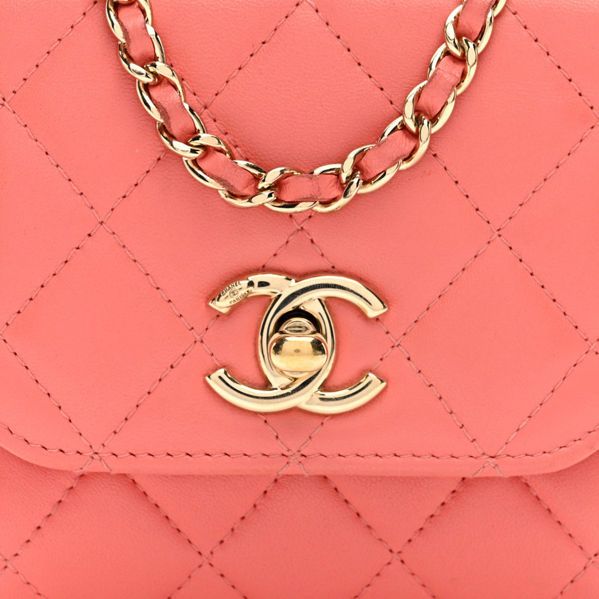 Lambskin Quilted Mini Trendy CC Clutch With Chain Coral Pink