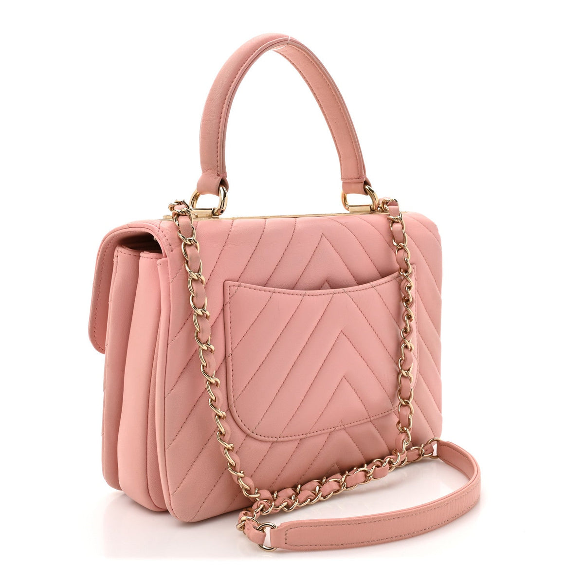 Lambskin Chevron Quilted Small Trendy CC Dual Handle Flap Bag Light Pink