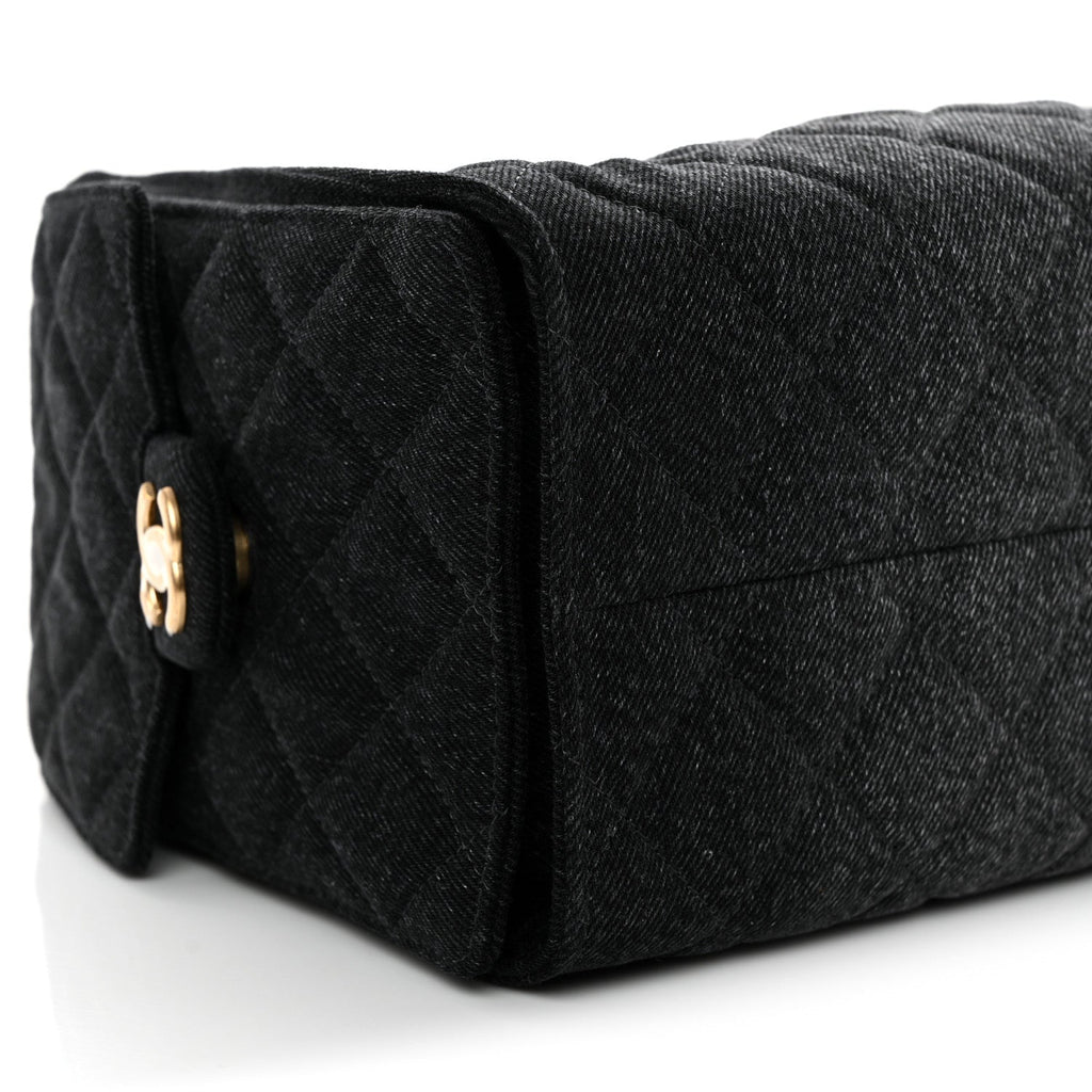 Washed Denim Quilted Small Chanel 25 Handbag Black