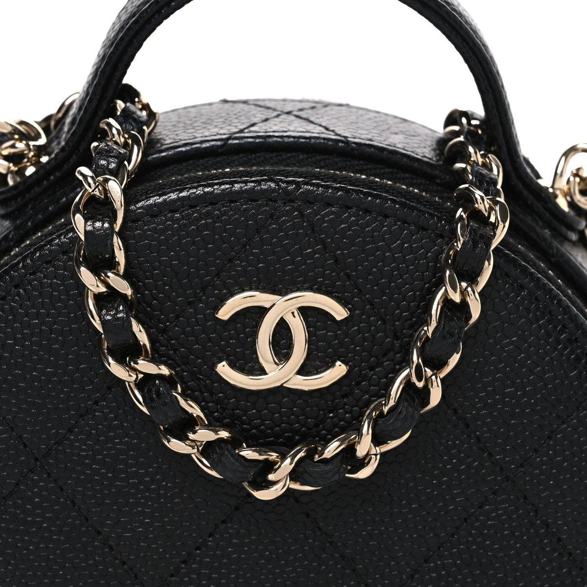 Caviar Quilted Round Handle With Care Vanity With Chain Black