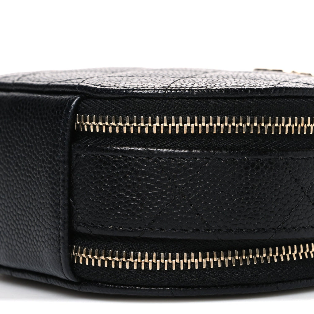 Caviar Quilted Round Handle With Care Vanity With Chain Black