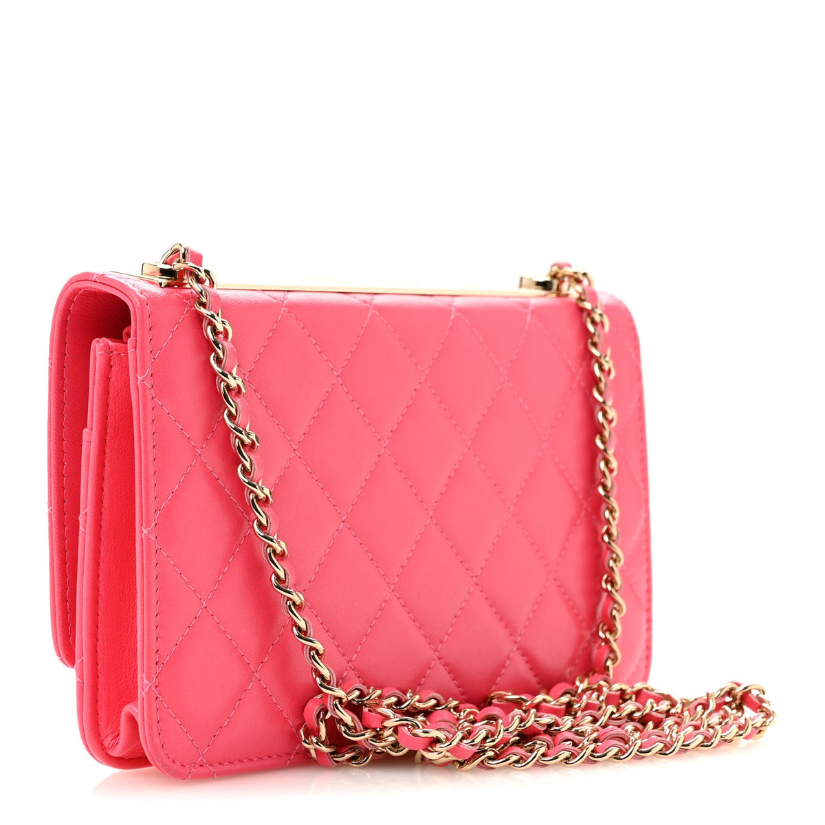 Lambskin Quilted Trendy CC Wallet On Chain WOC Pink