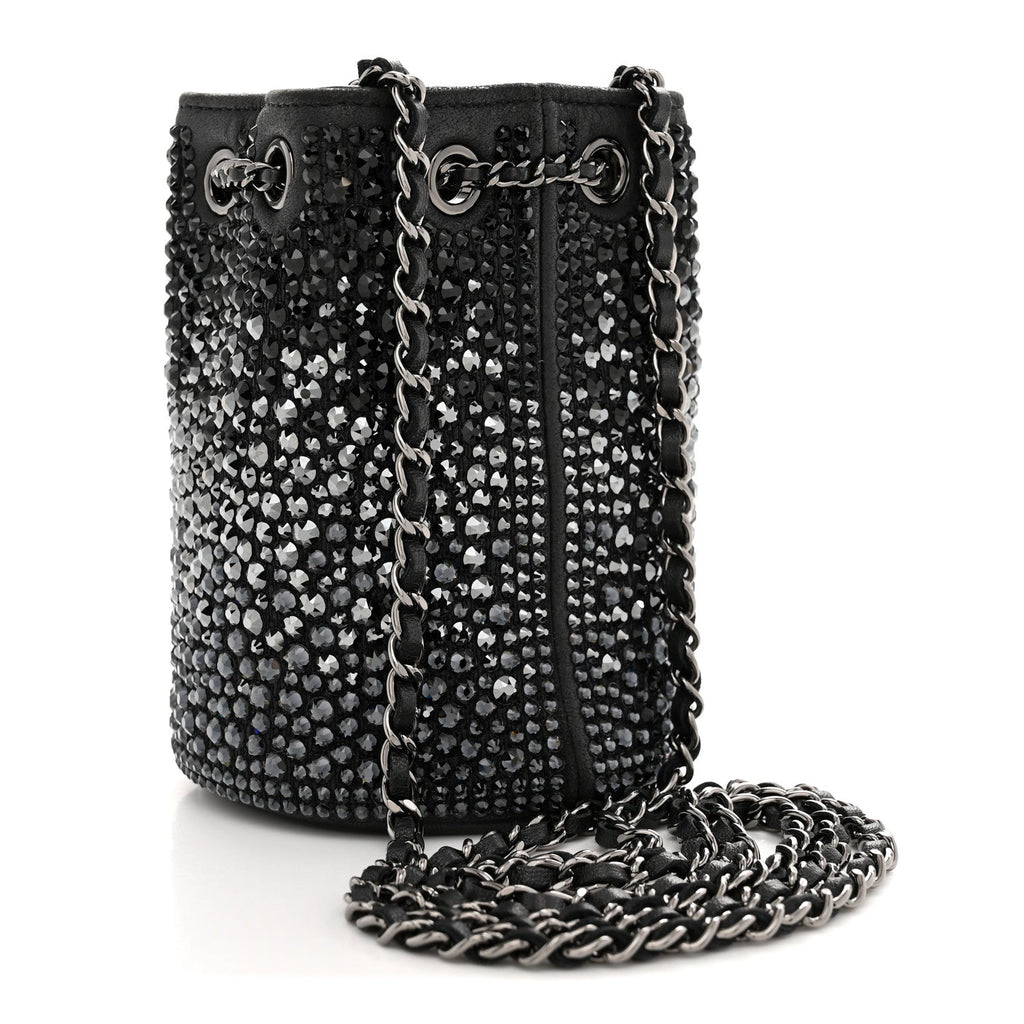 Strass Lambskin Mini Bucket Bag Black