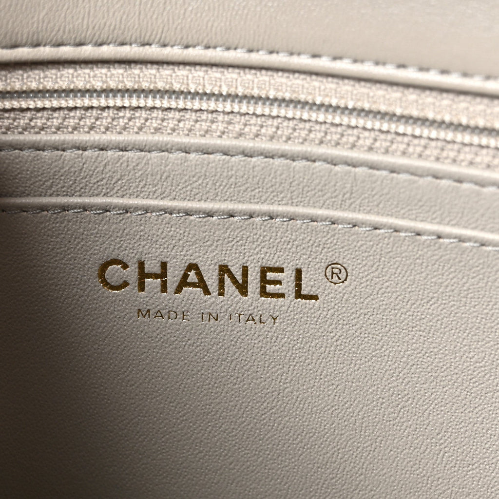 Lambskin Quilted Mini Rectangular Flap Grey