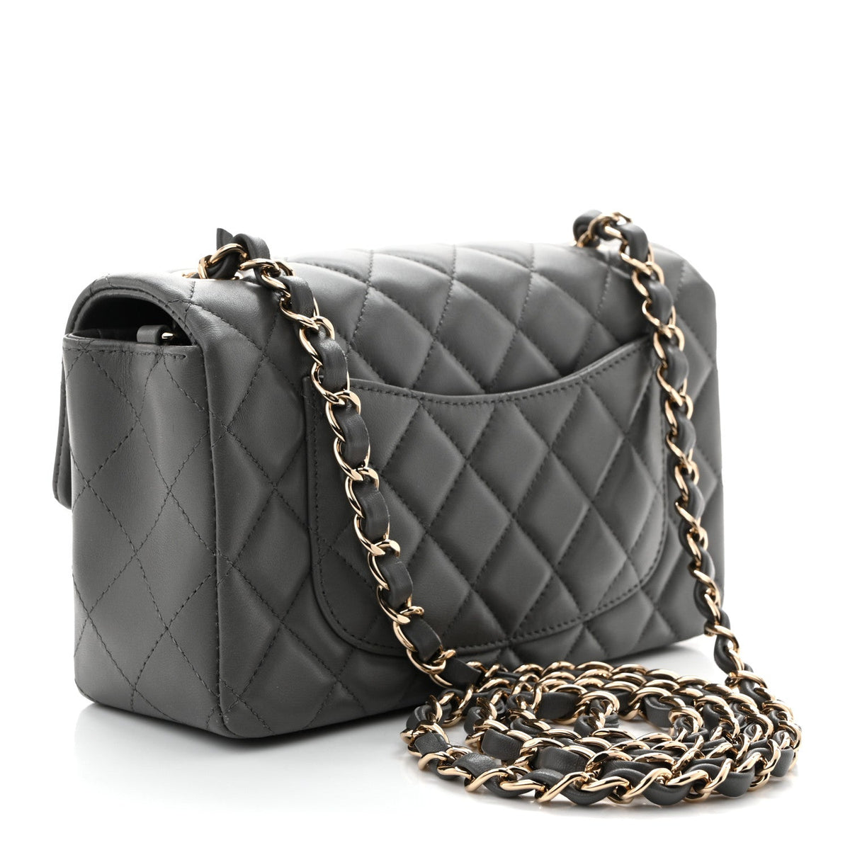 Lambskin Quilted Mini Rectangular Flap Dark Grey