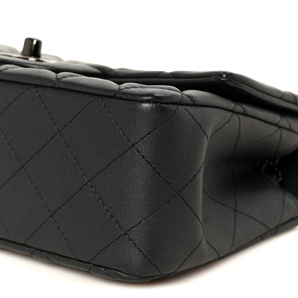 Pearly Lambskin Quilted Mini Rectangular Flap So Black