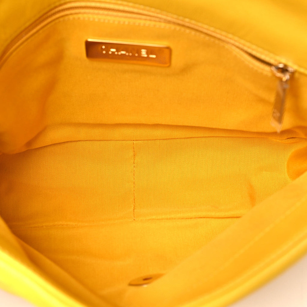 Shiny Goatskin Quilted Medium Chanel 19 Flap Yellow