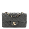 Lambskin Quilted Mini Rectangular Flap Dark Grey