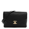 Calfskin Chevron Stitched Coco Waist Bag Black