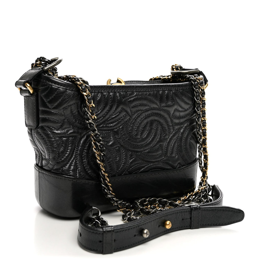Aged Calfskin CC Quilted Small Gabrielle Hobo Black