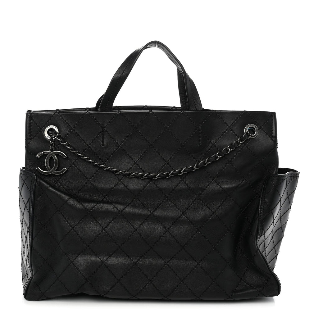Grained Calfskin CC Pocket Tote Black