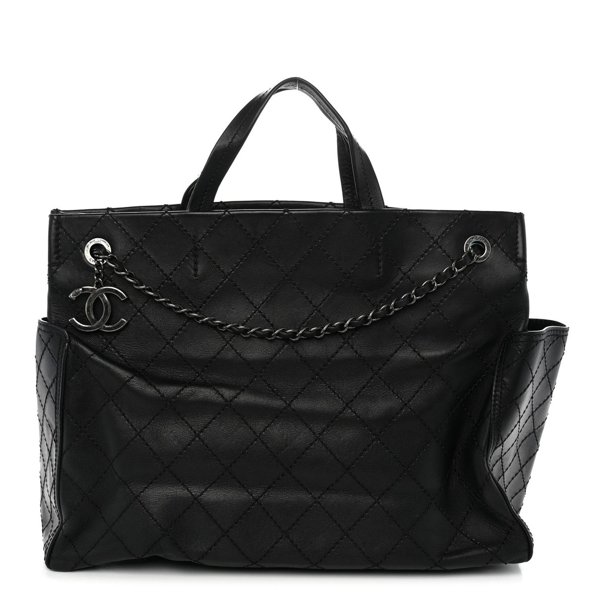 Grained Calfskin CC Pocket Tote Black
