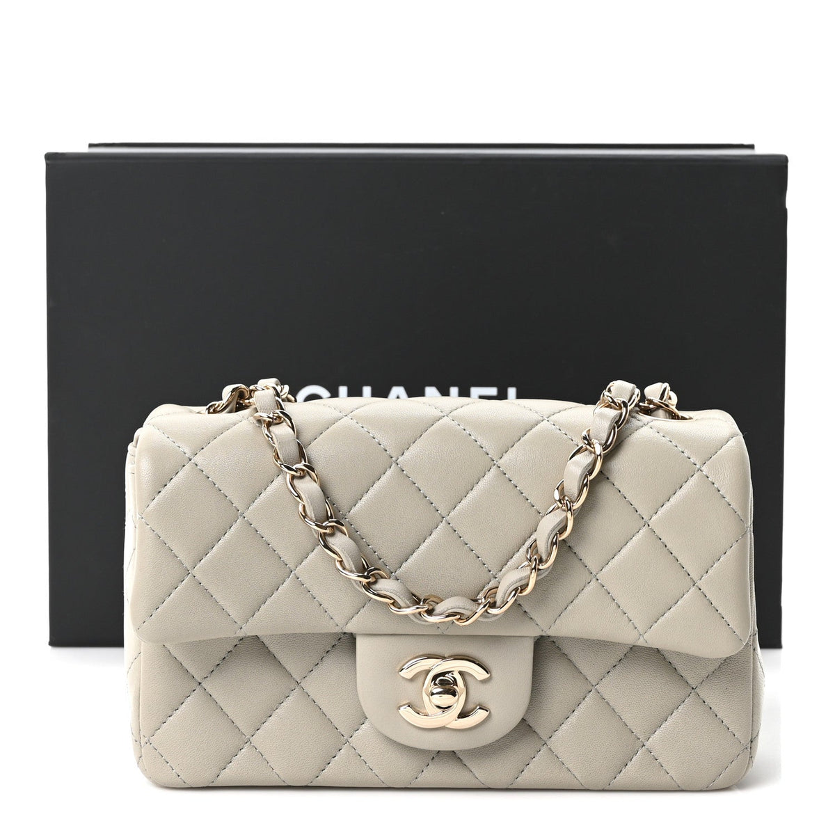 Lambskin Quilted Mini Rectangular Flap Grey
