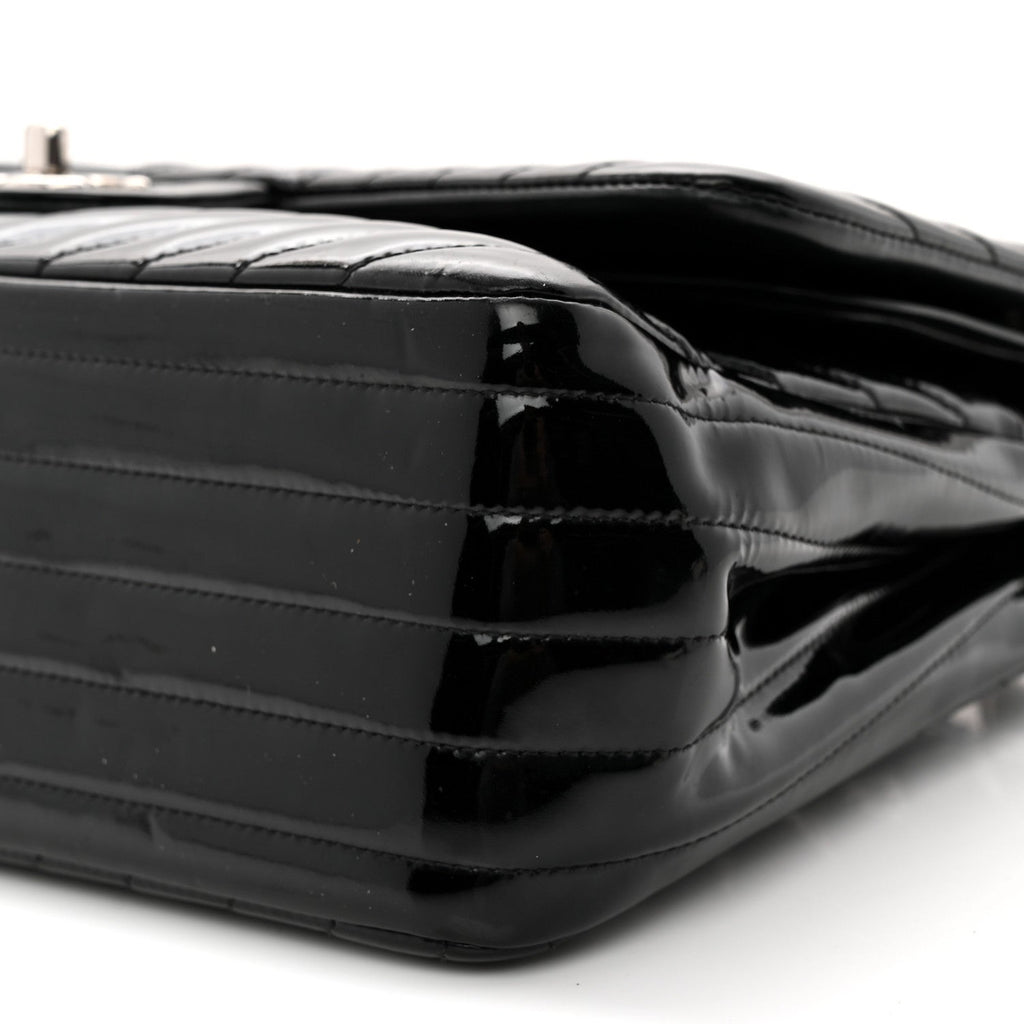 Patent Chevron Quilted Jumbo Double Flap Black