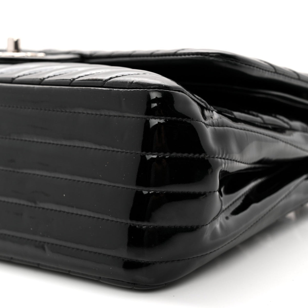 Patent Chevron Quilted Jumbo Double Flap Black