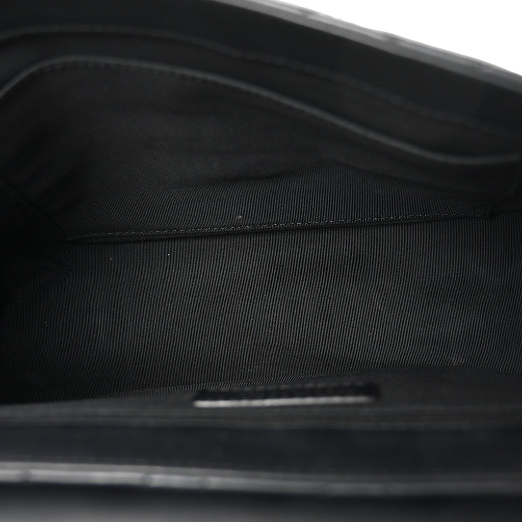 Calfskin Quilted Medium Double Chained Messenger Flap  Black