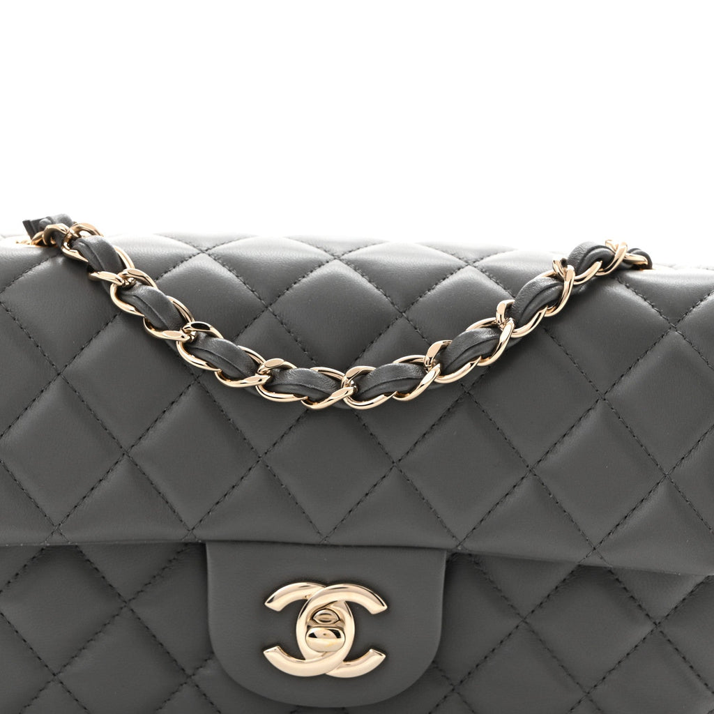 Lambskin Quilted Mini Rectangular Flap Dark Grey