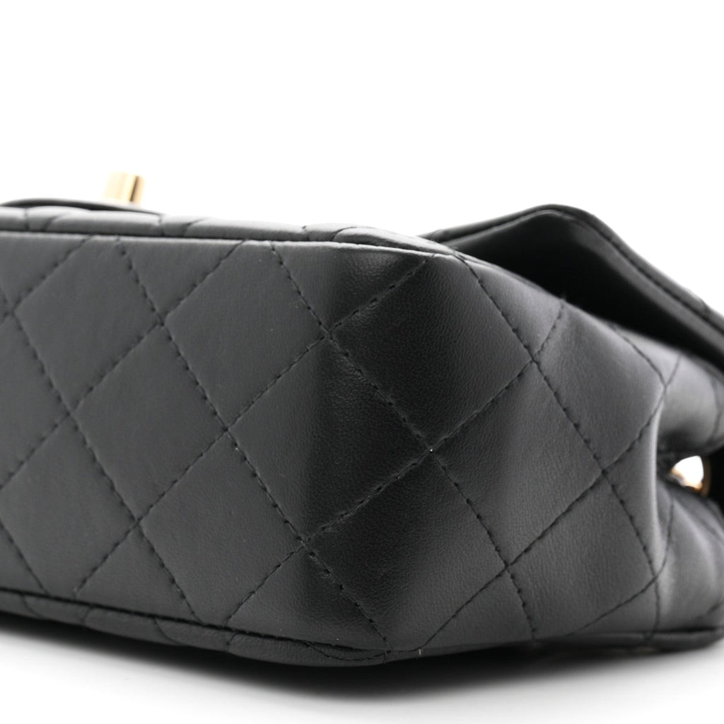 Lambskin Quilted Mini Rectangular Flap Black