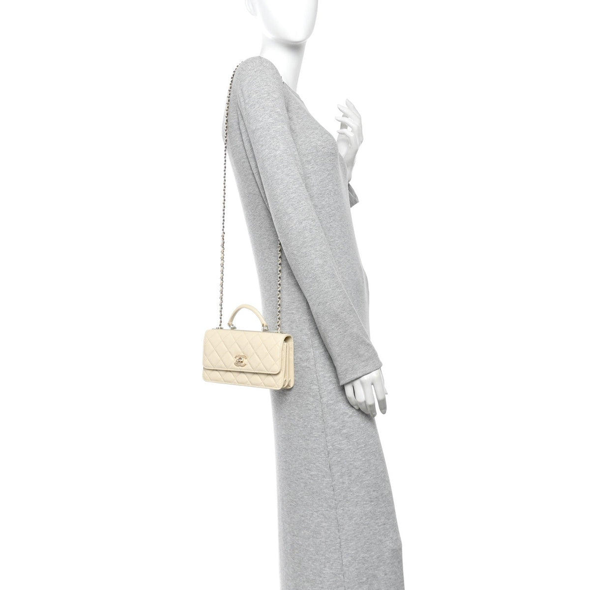 Lambskin Quilted Trendy CC Dual Handle Clutch With Chain Light Beige