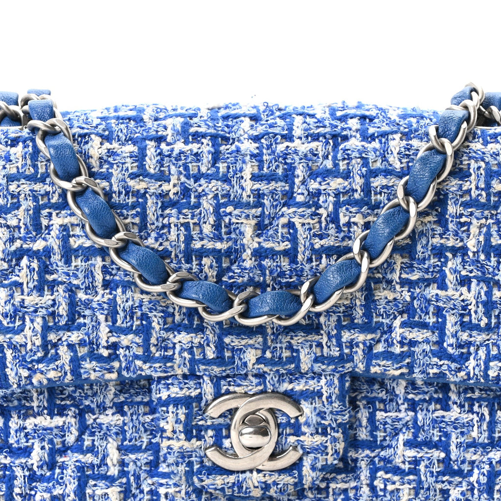 Tweed Quilted Mini Rectangular Flap Blue White