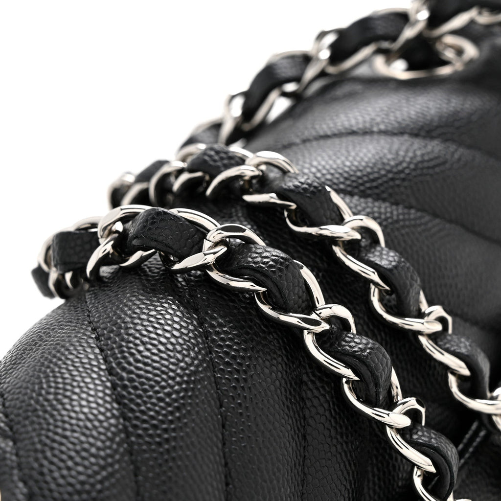 Caviar Chevron Quilted Mini Rectangular Flap Black