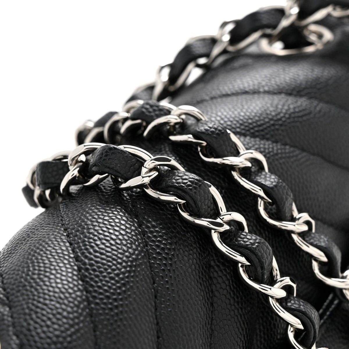 Caviar Chevron Quilted Mini Rectangular Flap Black