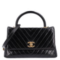 Aged Calfskin Chevron Quilted Small Coco Handle Flap Black