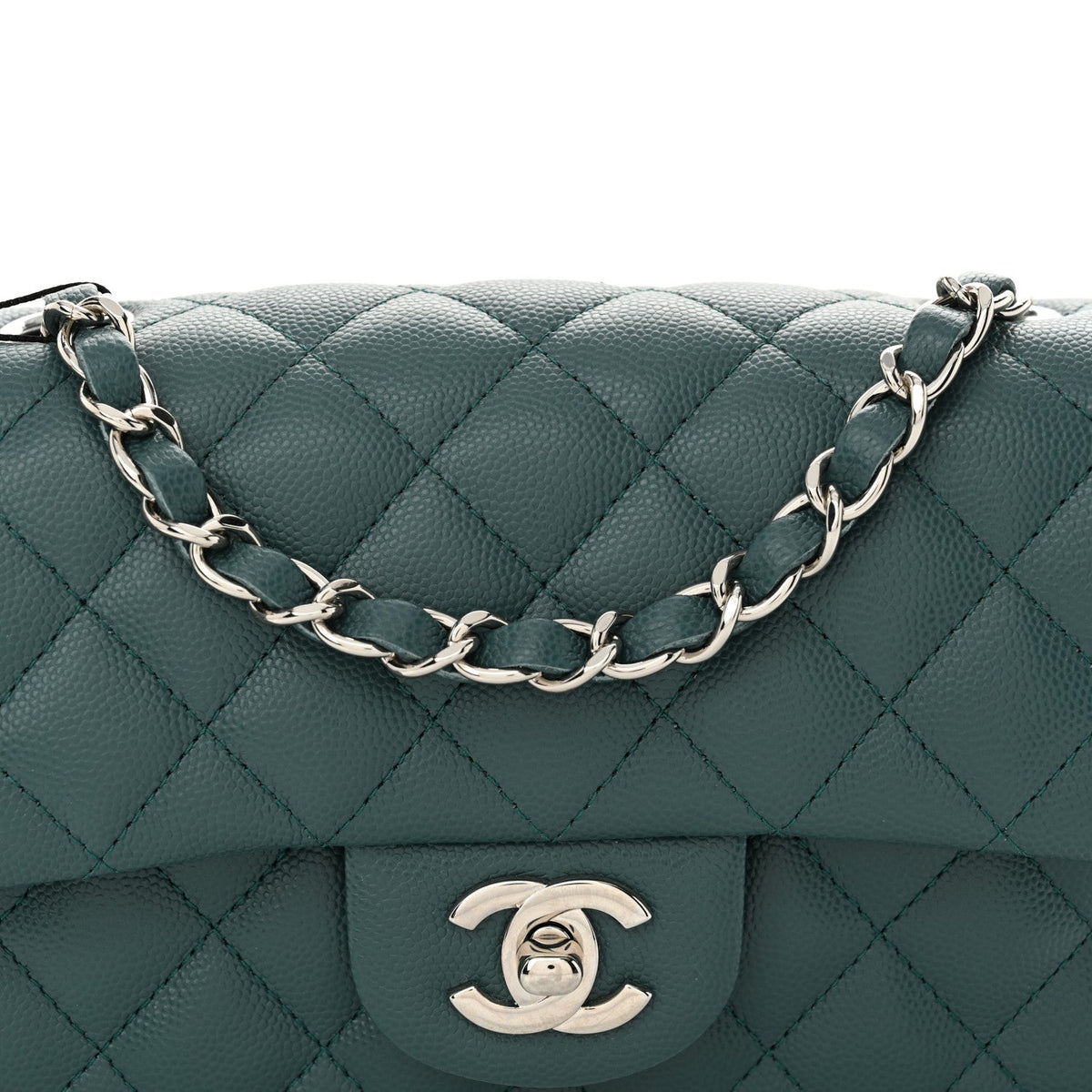Caviar Quilted Mini Rectangular Flap Dark Turquoise