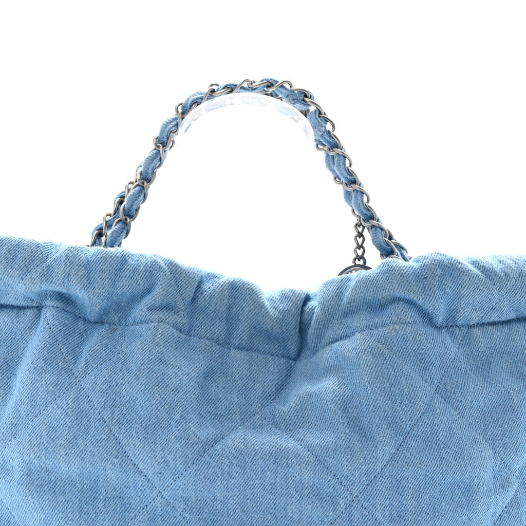 Denim Quilted Small Chanel 22 Light Blue