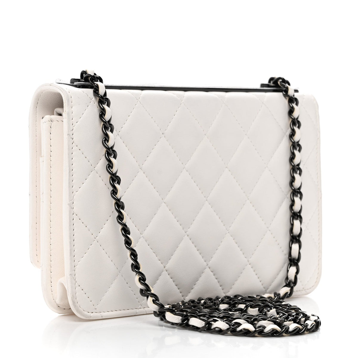 Lambskin Quilted Mini Trendy CC Wallet On Chain WOC White