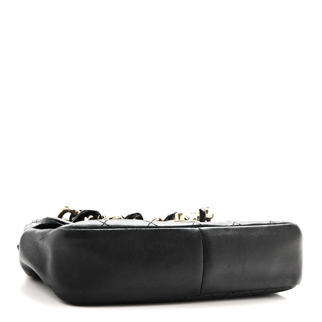 Lambskin Quilted Resin Bi-Color Chain Flap Bag Black