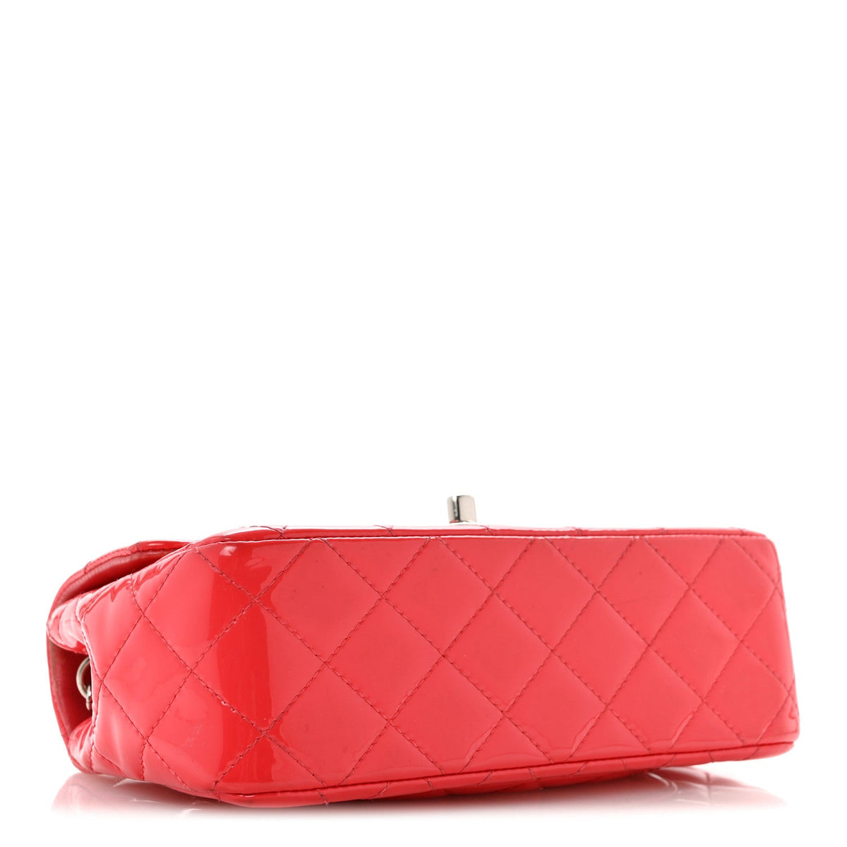 Patent Calfskin Quilted Mini Rectangular Flap Coral