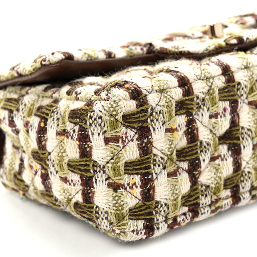 Tweed Quilted Mini Rectangular Flap Green Brown