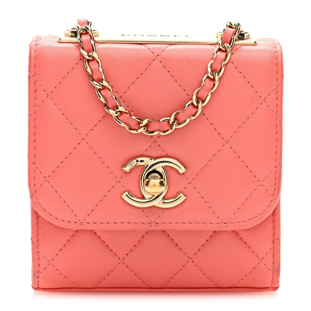 Lambskin Quilted Mini Trendy CC Clutch With Chain Coral Pink