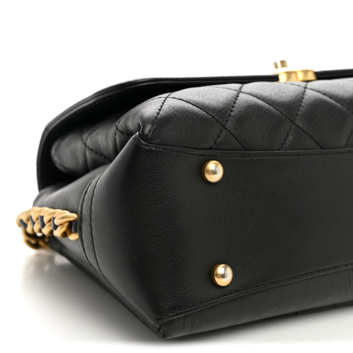 Calfskin Quilted Side Chain Compartment Flap Black
