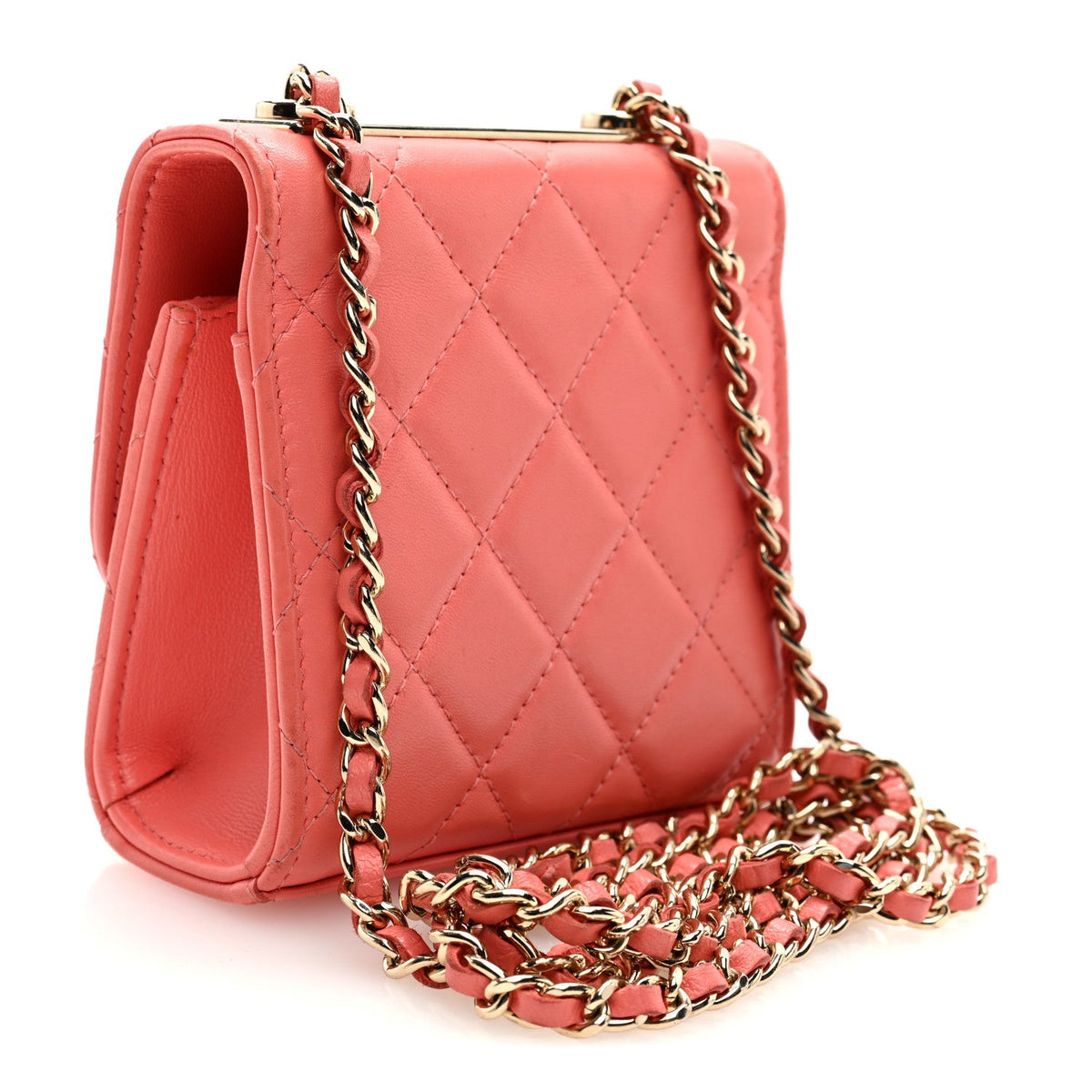 Lambskin Quilted Mini Trendy CC Clutch With Chain Coral Pink