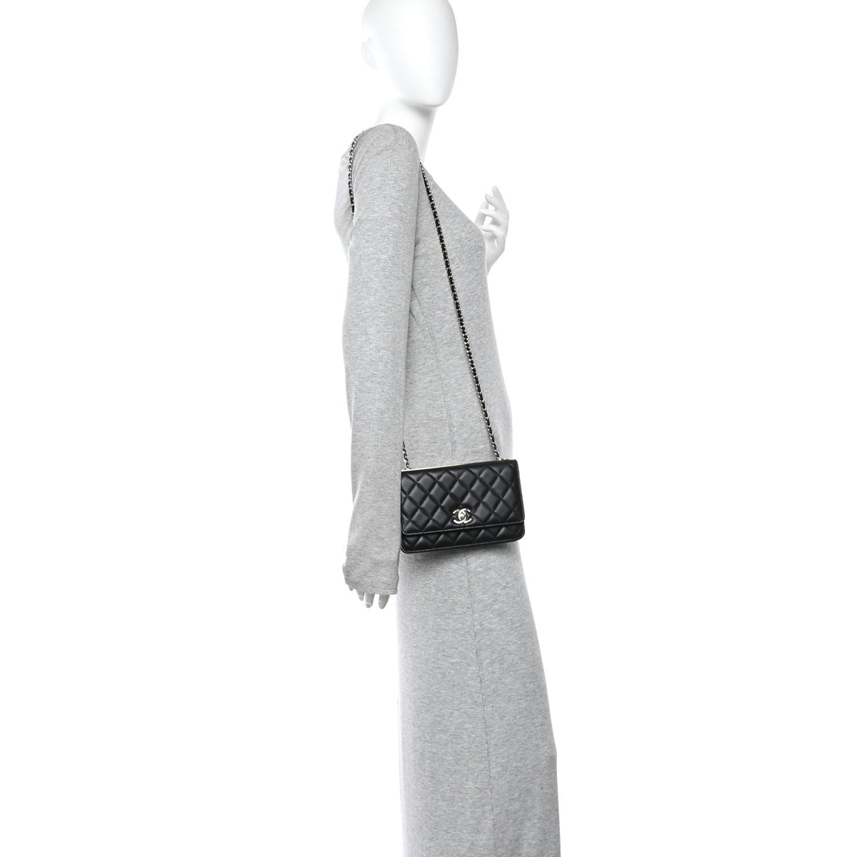 Lambskin Quilted Trendy CC Wallet On Chain WOC Black
