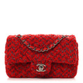Tweed Quilted Mini Rectangular Flap Red Grey