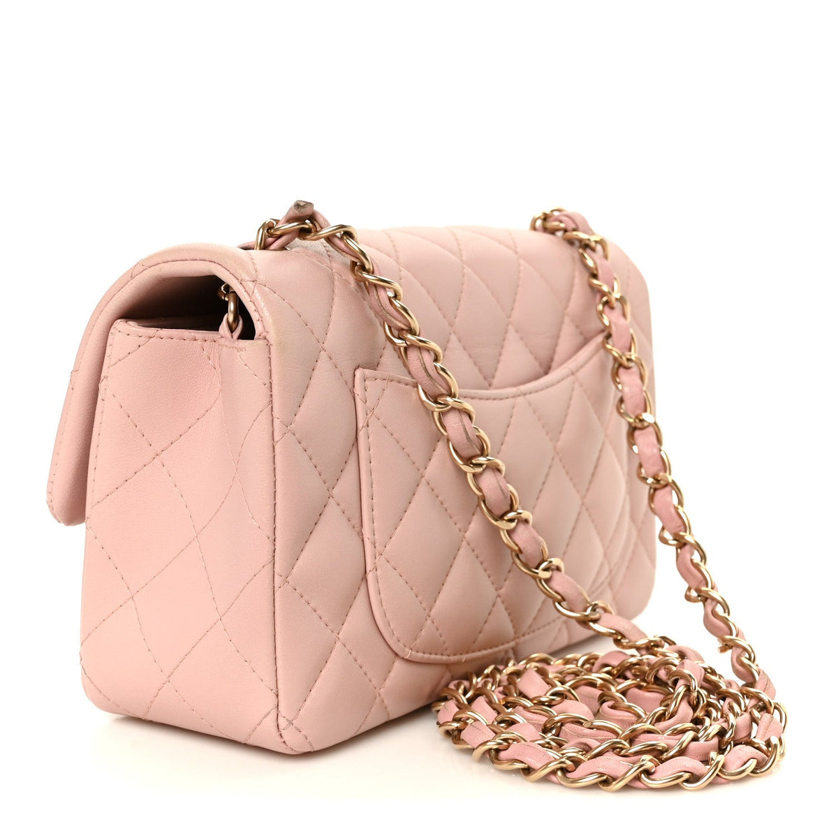 Lambskin Quilted Mini Rectangular Flap Light Pink
