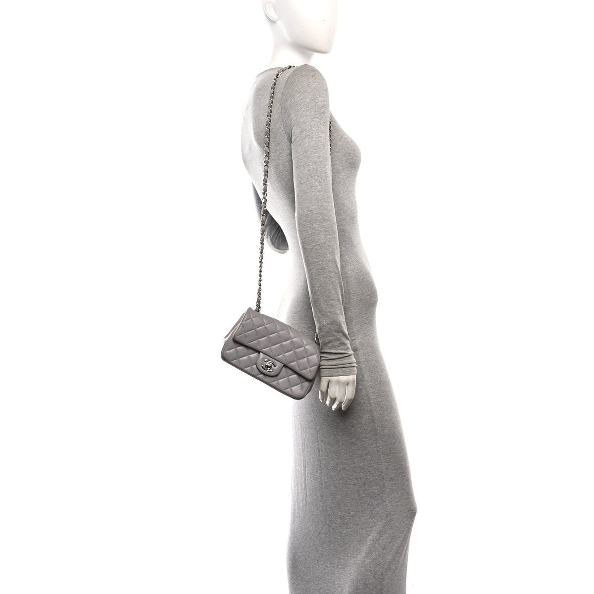 Lambskin Quilted Mini Rectangular Flap Grey