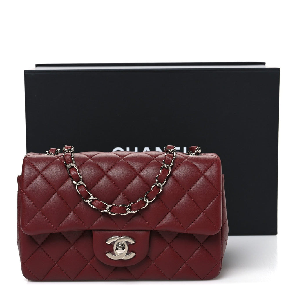 Lambskin Quilted Mini Rectangular Flap Burgundy