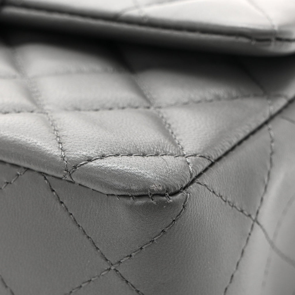 Lambskin Quilted Mini Rectangular Flap Dark Grey
