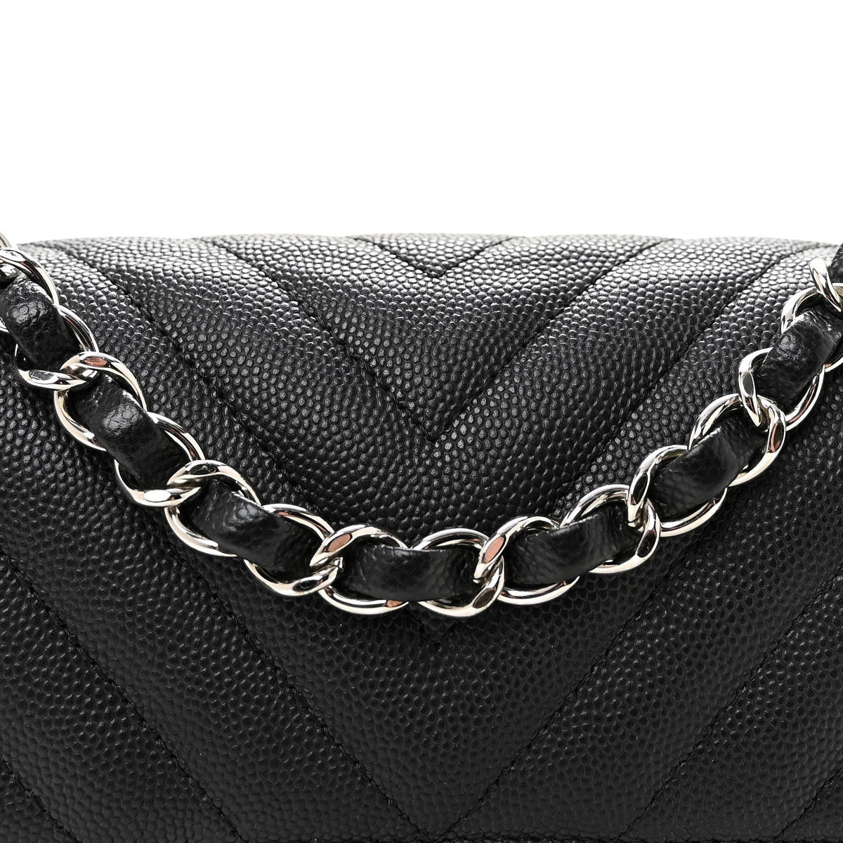 Caviar Chevron Quilted Mini Rectangular Flap Black