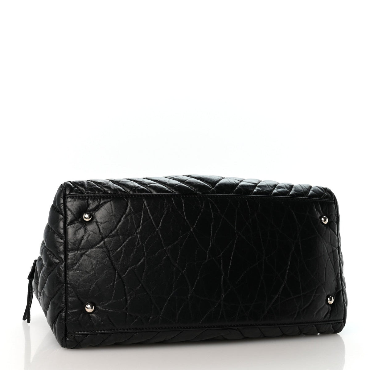 Aged Calfskin Chevron Medium Soft Bowling Bag Black