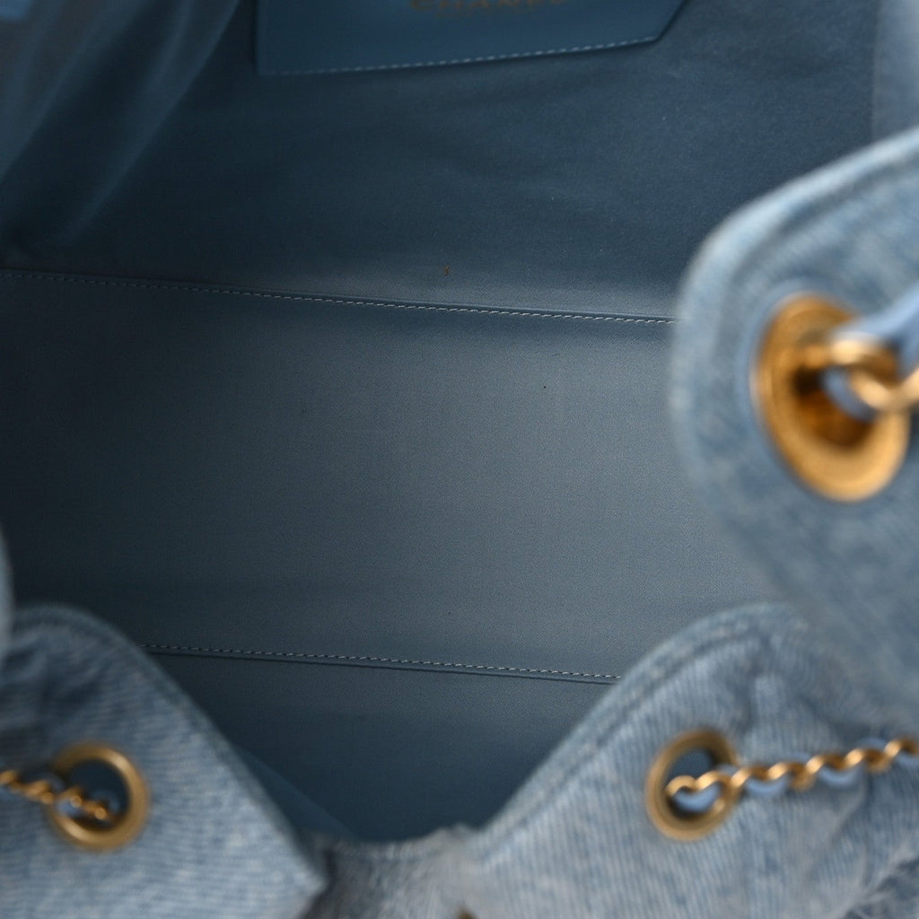Washed Denim Quilted Medium Chanel 25 Handbag Blue