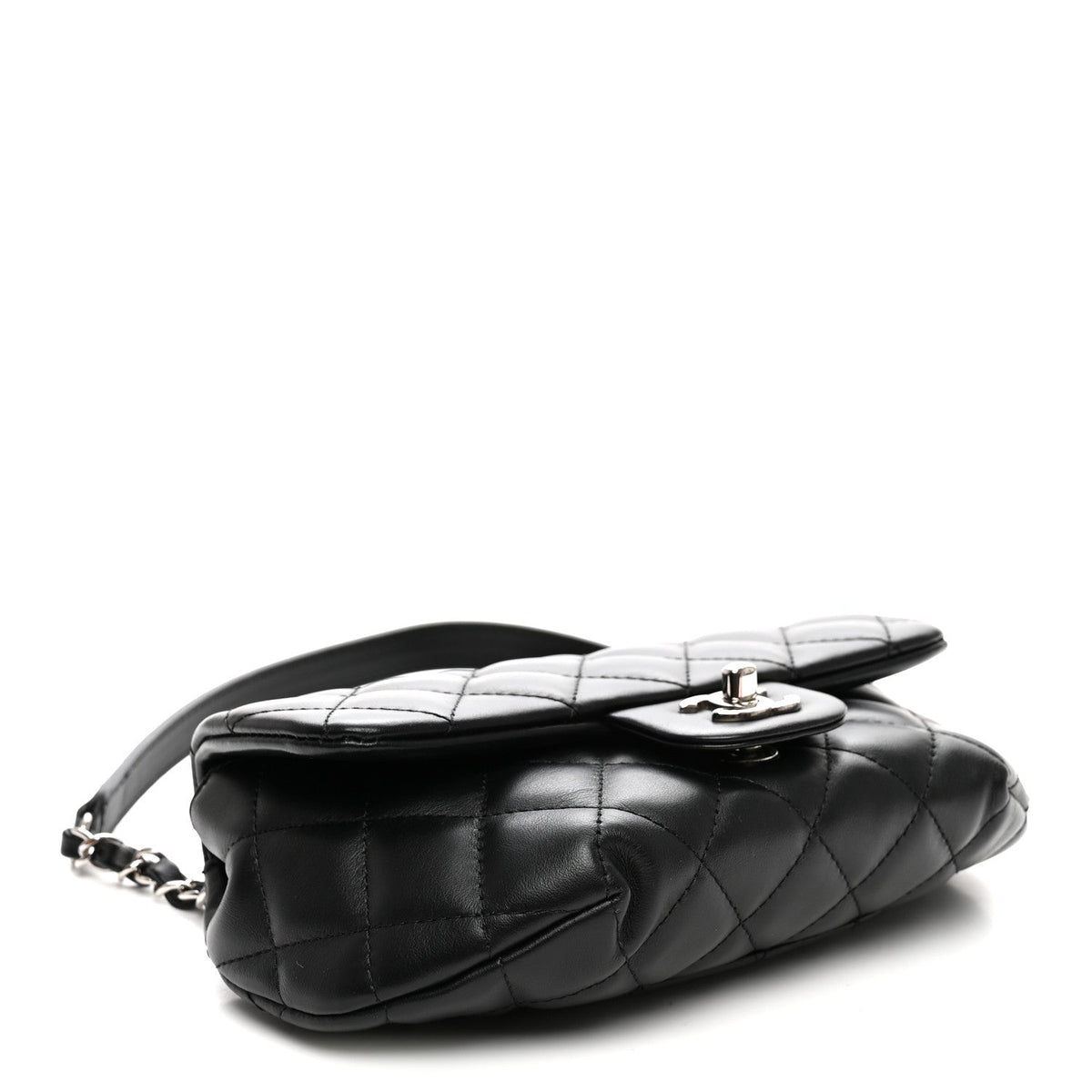 Calfskin Quilted CC Uniform Flap Belt Bag Black