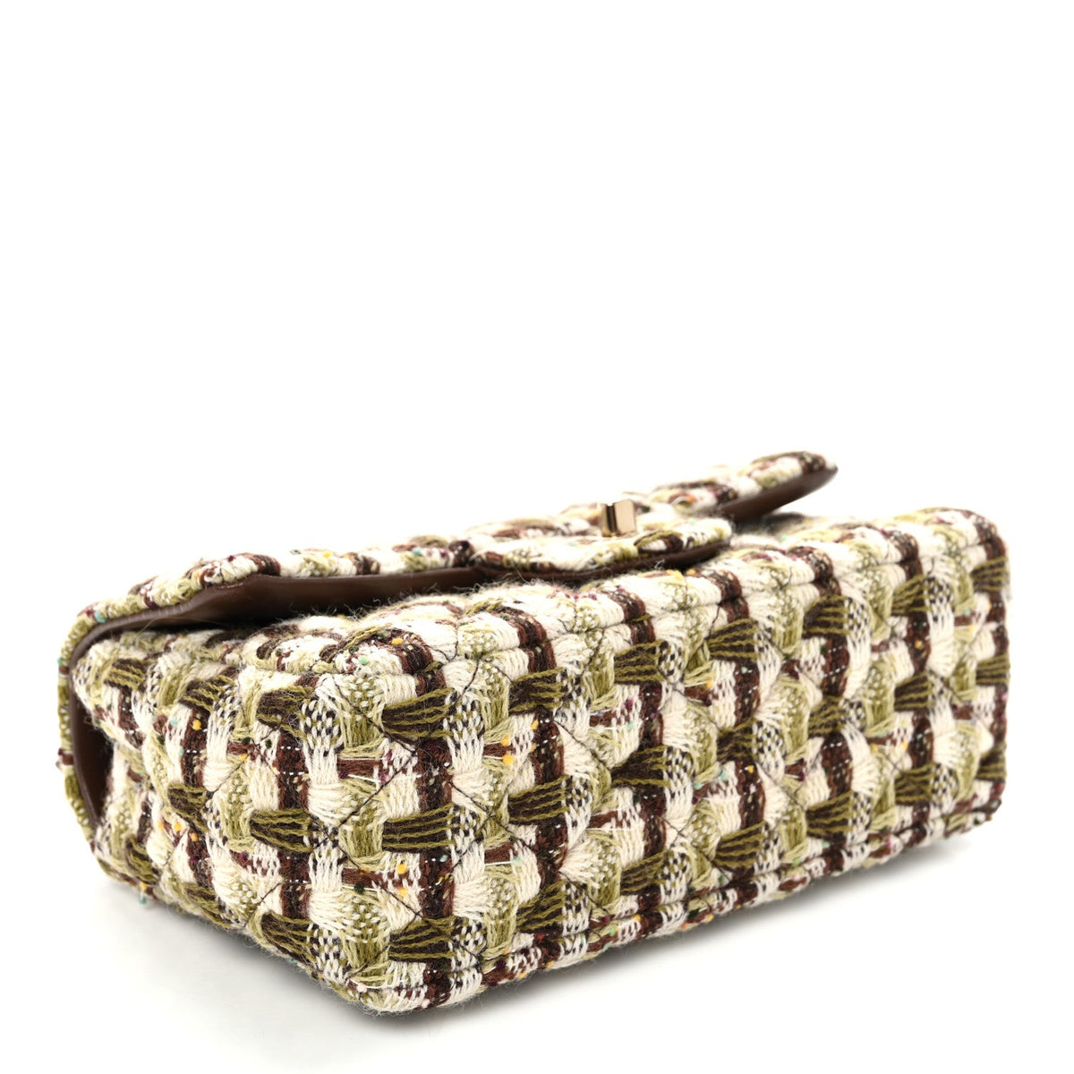 Tweed Quilted Mini Rectangular Flap Green Brown