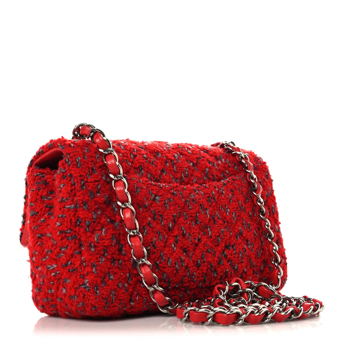 Tweed Quilted Mini Rectangular Flap Red Grey