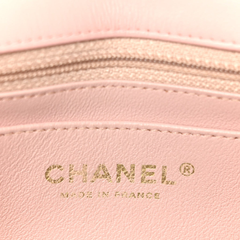 Lambskin Quilted Mini Rectangular Flap Light Pink