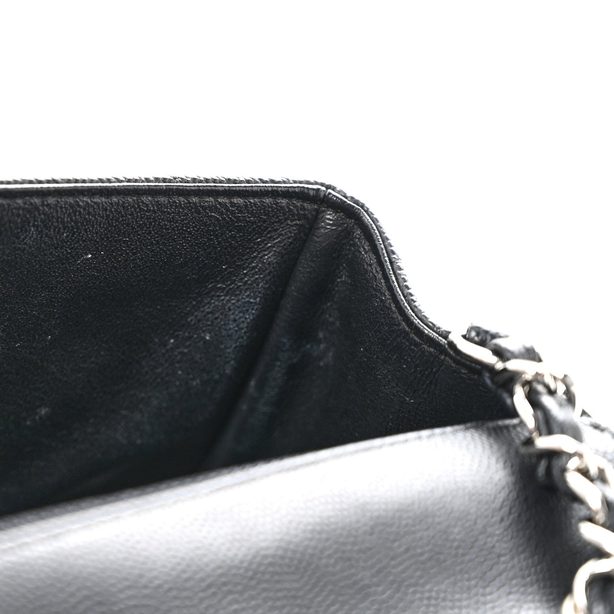 Caviar Chevron Quilted Mini Rectangular Flap Black